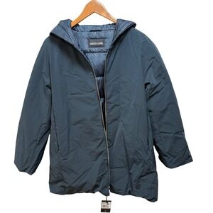 Roberto Cavalli Womens Down Jacket Navy Blue Hooded Puffer OOT40K-SB004 NEW